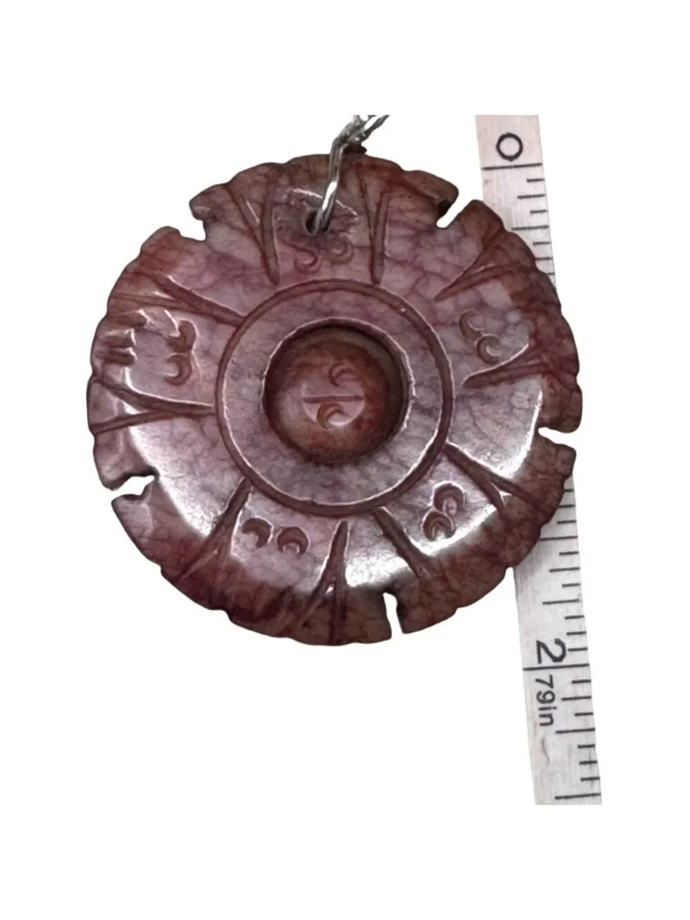 Vtg Rhodochrosite Sterling Silver Chain Necklace Stone Pendant Carved Amulet 18" - Picture 7 of 14